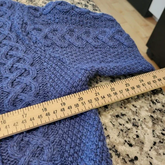 Aran Crafts Ireland Merino Wool Cable Knit Cardigan Sweater Womens Large Blue - Picture 7 of 10